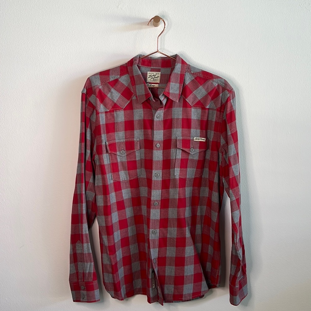 Lucky Brand Red Plaid Long Sleeve Button Up - Mens Large